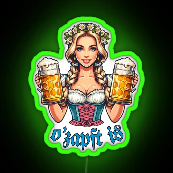 German Girl With A Bavarian Dirndl O Zapft Is RGB Neon Sign