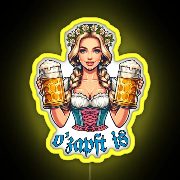 German Girl With A Bavarian Dirndl O Zapft Is RGB Neon Sign