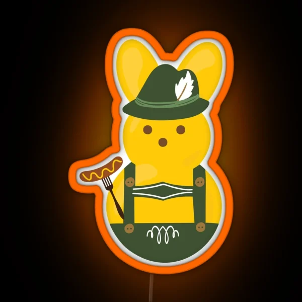 German Sausage Eating Marshmallow Bunny RGB Neon Sign