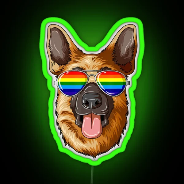 German Shepherd Gay Pride Flag LGBT Rainbow Sunglasses RGB Neon Sign