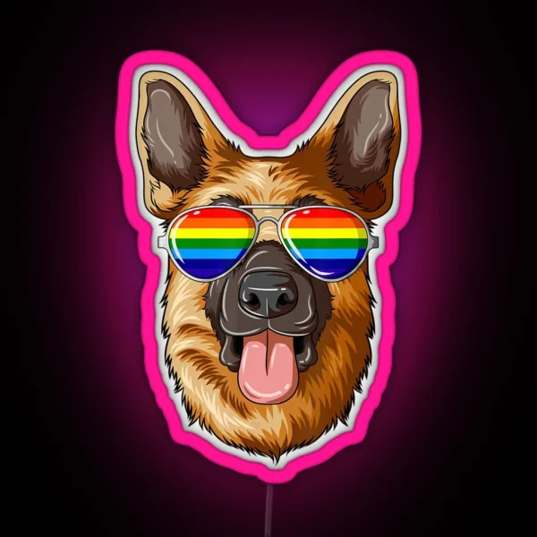 German Shepherd Gay Pride Flag LGBT Rainbow Sunglasses RGB Neon Sign