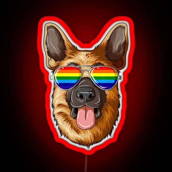 German Shepherd Gay Pride Flag LGBT Rainbow Sunglasses RGB Neon Sign