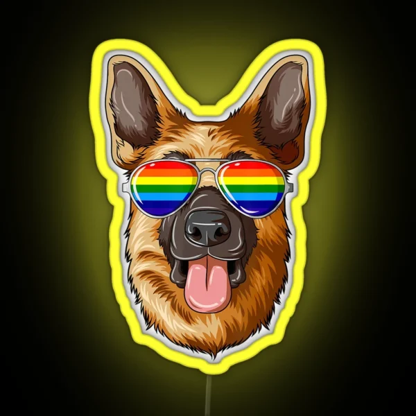 German Shepherd Gay Pride Flag LGBT Rainbow Sunglasses RGB Neon Sign
