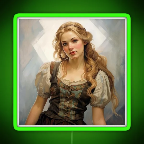 German Woman Wearing A Dirndl Art Nouveau RGB Neon Sign