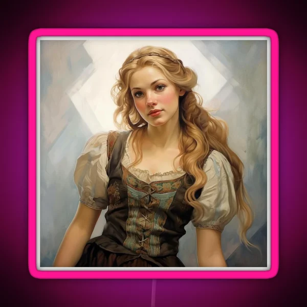 German Woman Wearing A Dirndl Art Nouveau RGB Neon Sign