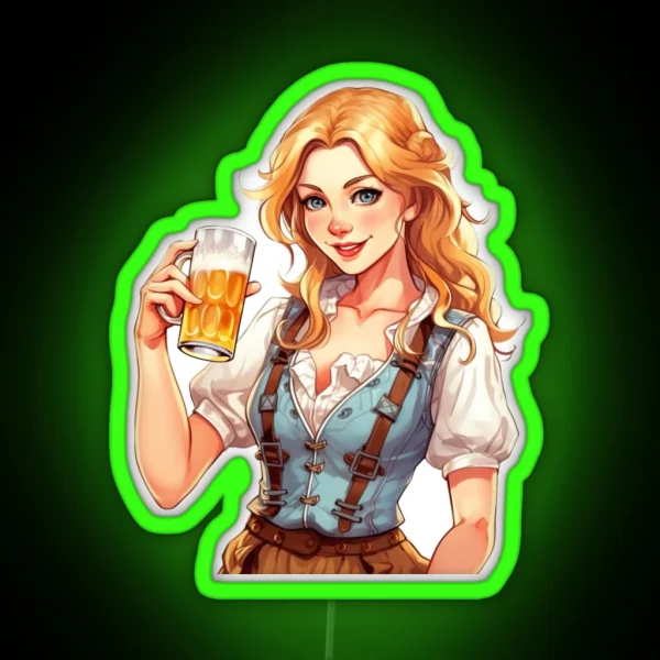 German Woman With Beer Prost RGB Neon Sign