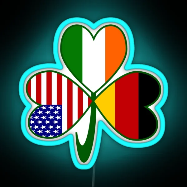 Germany Ireland USA Flags Shamrock RGB Neon Sign