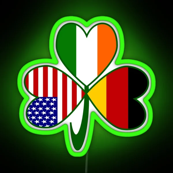 Germany Ireland USA Flags Shamrock RGB Neon Sign