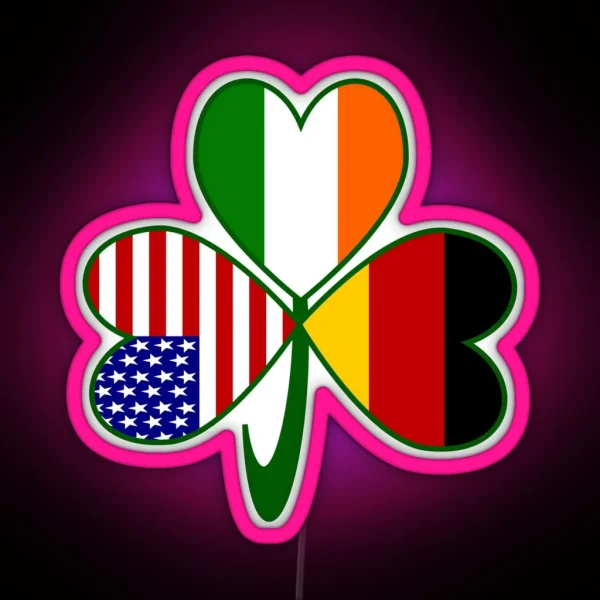 Germany Ireland USA Flags Shamrock RGB Neon Sign