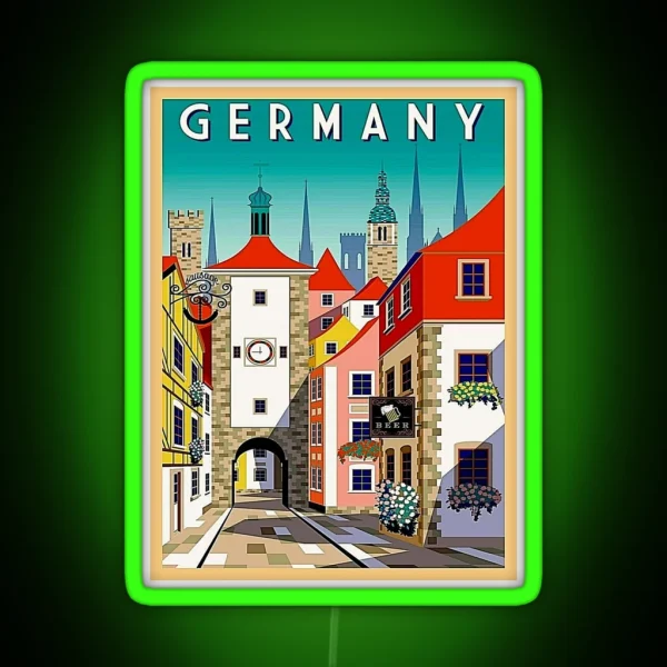 GERMANY Vintage Travel And Tourism Print RGB Neon Sign