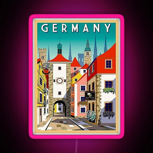 GERMANY Vintage Travel And Tourism Print RGB Neon Sign