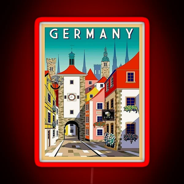 GERMANY Vintage Travel And Tourism Print RGB Neon Sign