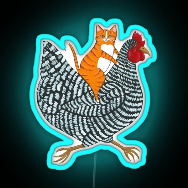 Ginger Cat Chicken Ride RGB Neon Sign
