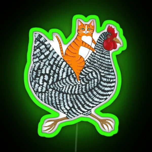Ginger Cat Chicken Ride RGB Neon Sign