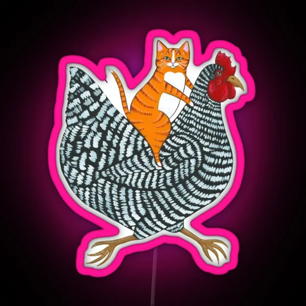 Ginger Cat Chicken Ride RGB Neon Sign