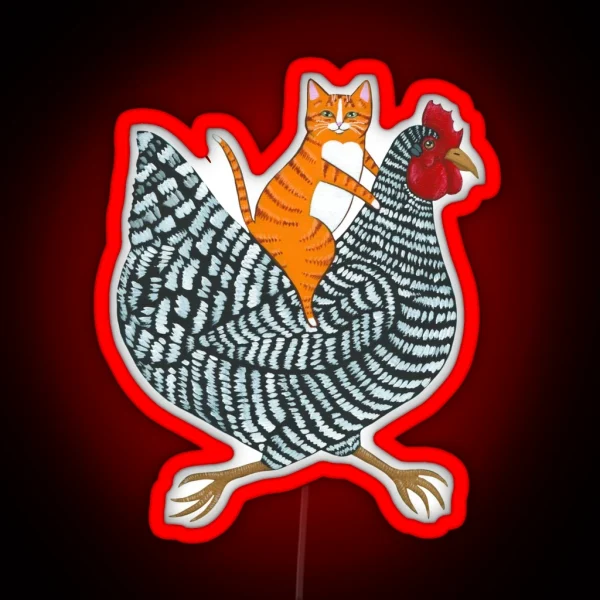 Ginger Cat Chicken Ride RGB Neon Sign