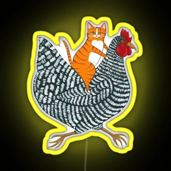 Ginger Cat Chicken Ride RGB Neon Sign