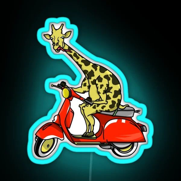 Giraffe Riding A Moped RGB Neon Sign