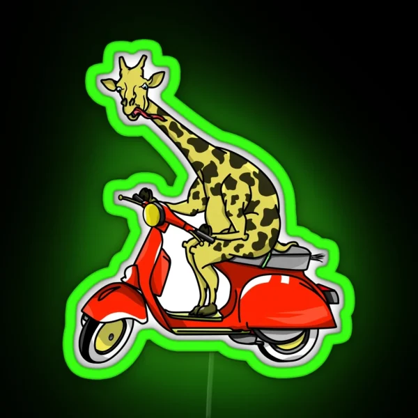 Giraffe Riding A Moped RGB Neon Sign