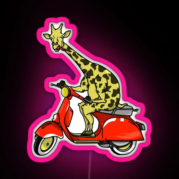 Giraffe Riding A Moped RGB Neon Sign