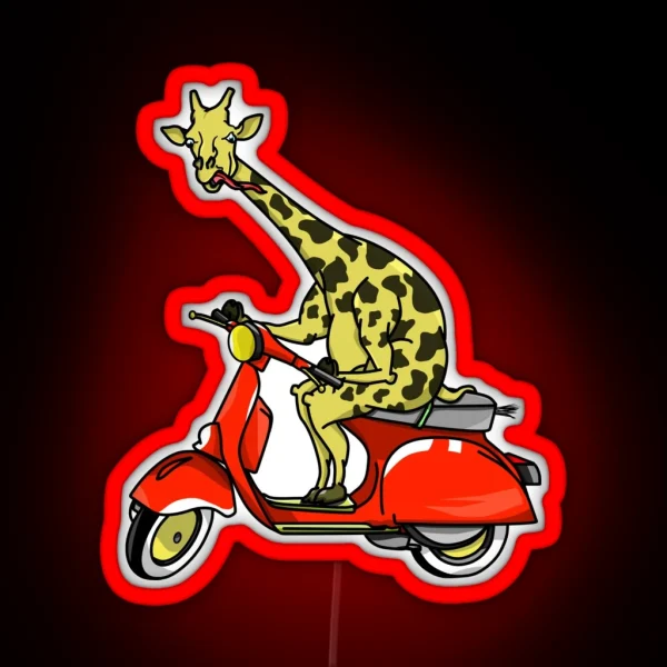 Giraffe Riding A Moped RGB Neon Sign