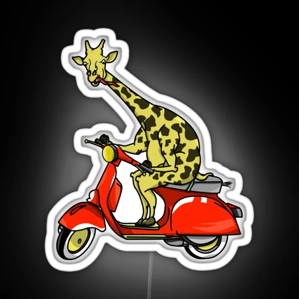Giraffe Riding A Moped RGB Neon Sign