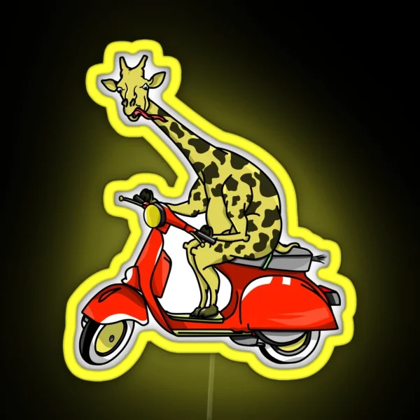 Giraffe Riding A Moped RGB Neon Sign