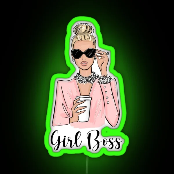 Girl Boss Fashion Illustration In Pink Tones RGB Neon Sign