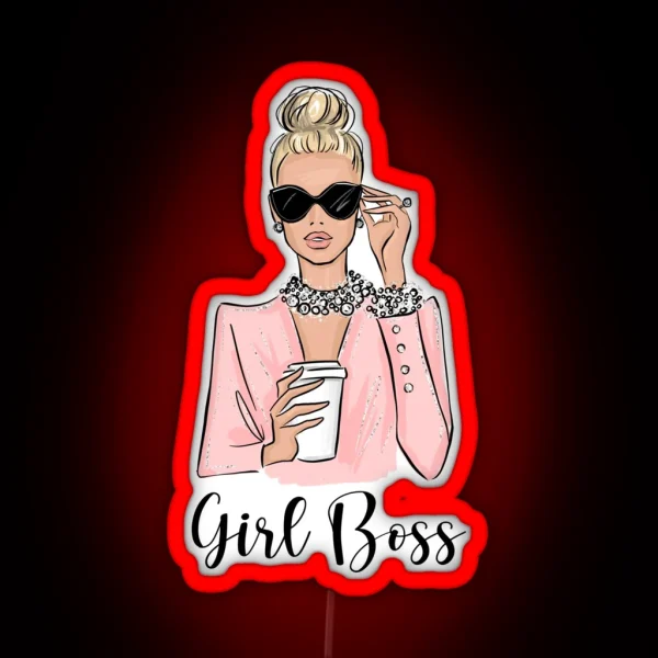 Girl Boss Fashion Illustration In Pink Tones RGB Neon Sign