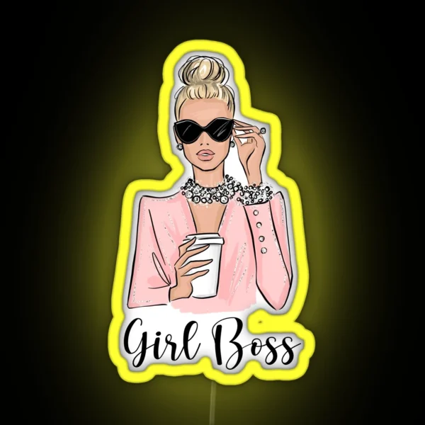 Girl Boss Fashion Illustration In Pink Tones RGB Neon Sign