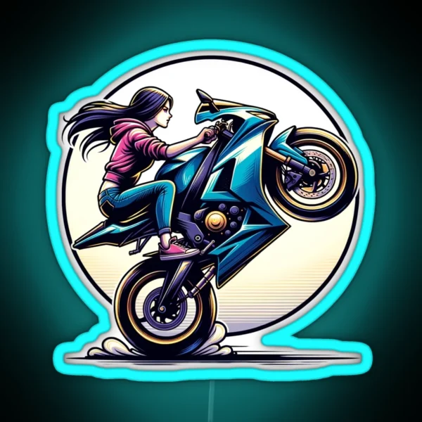 Girl Doing A Wheelie RGB Neon Sign