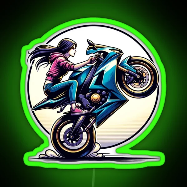 Girl Doing A Wheelie RGB Neon Sign