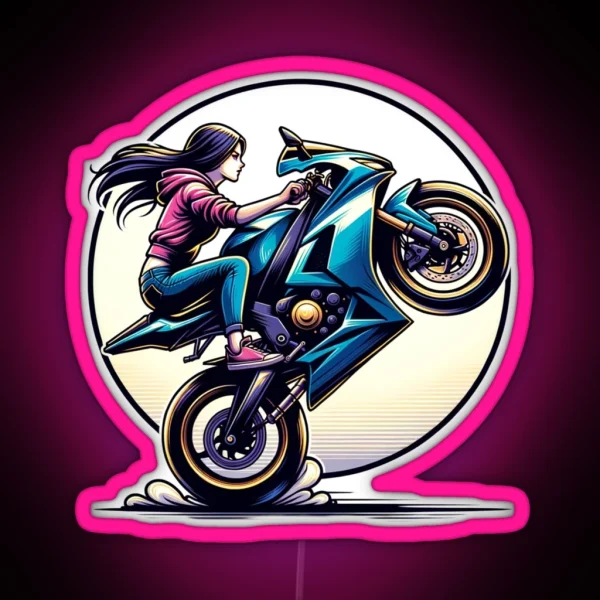 Girl Doing A Wheelie RGB Neon Sign