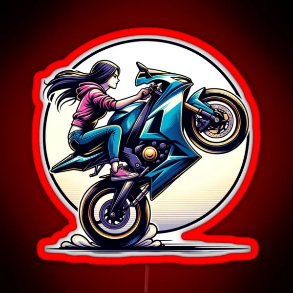 Girl Doing A Wheelie RGB Neon Sign