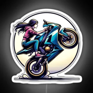 Girl Doing A Wheelie RGB Neon Sign