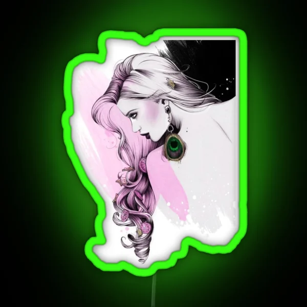 Girl Head Hair Earrings Abstraction RGB Neon Sign