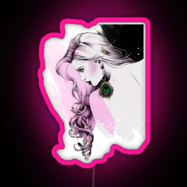 Girl Head Hair Earrings Abstraction RGB Neon Sign