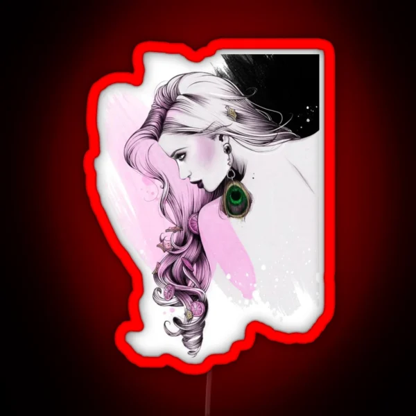 Girl Head Hair Earrings Abstraction RGB Neon Sign