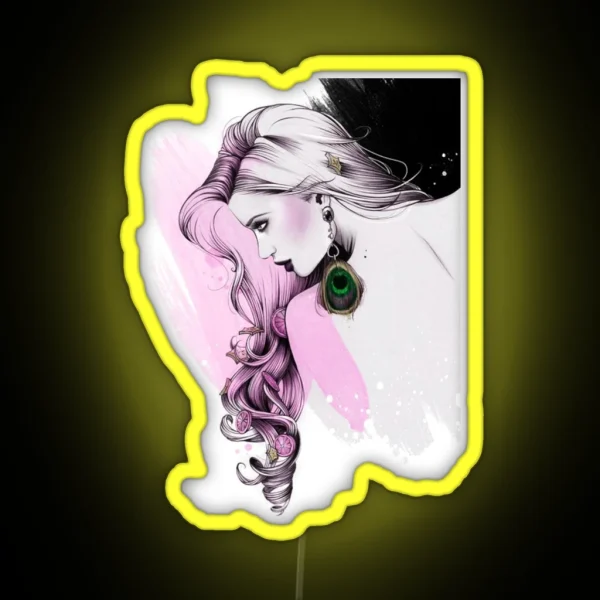 Girl Head Hair Earrings Abstraction RGB Neon Sign