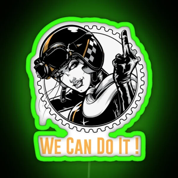 GIRL MOTORCYCLE RIDER We Can Do It RGB Neon Sign