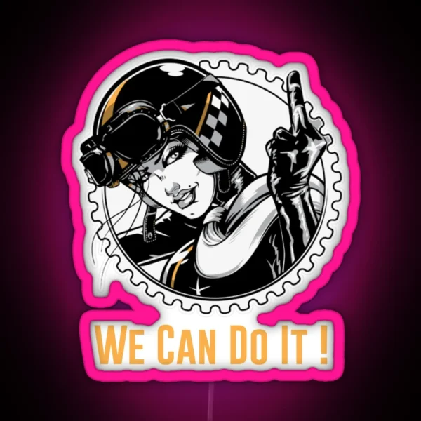 GIRL MOTORCYCLE RIDER We Can Do It RGB Neon Sign