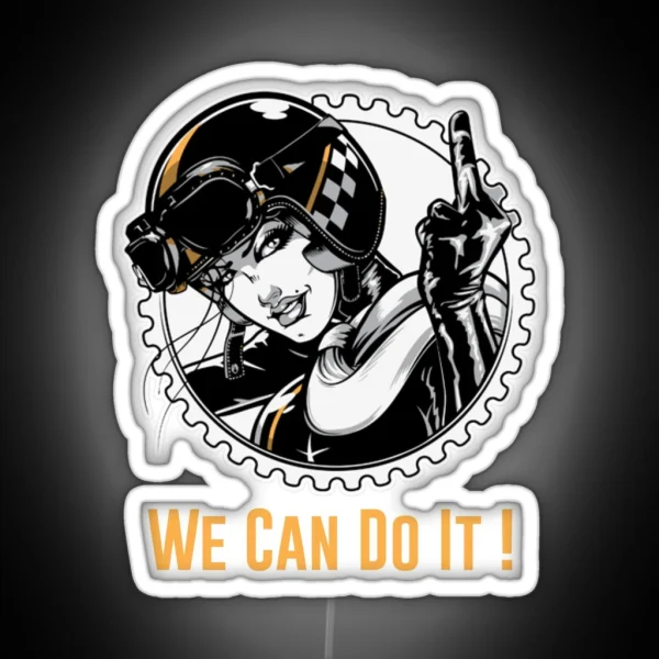GIRL MOTORCYCLE RIDER We Can Do It RGB Neon Sign