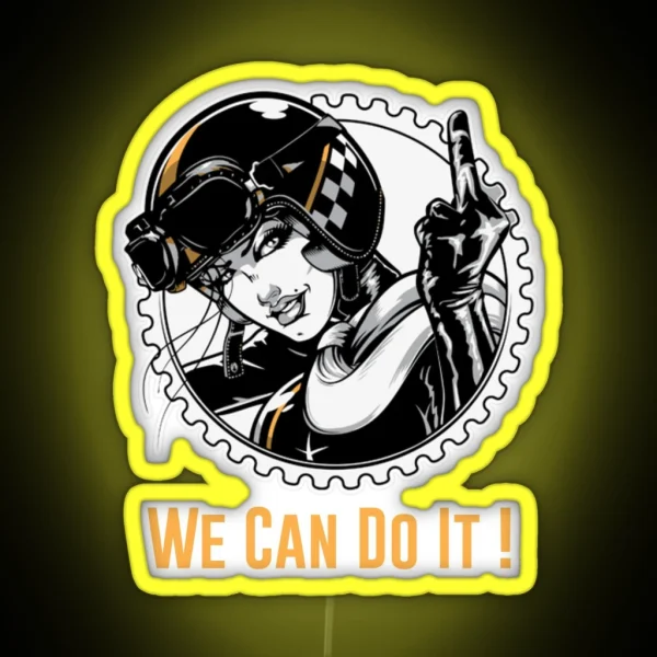 GIRL MOTORCYCLE RIDER We Can Do It RGB Neon Sign