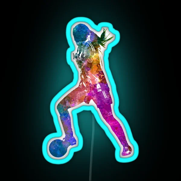 Girl Playing Soccer Football Player Silhouette RGB Neon Sign