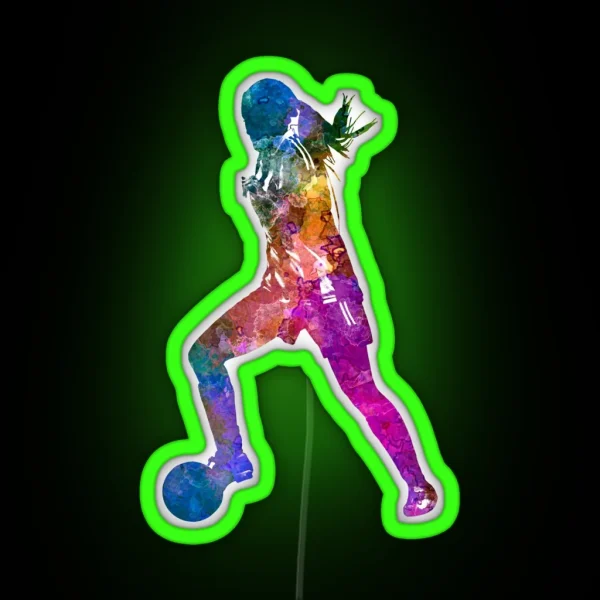 Girl Playing Soccer Football Player Silhouette RGB Neon Sign