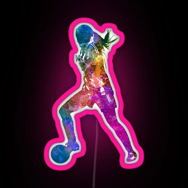 Girl Playing Soccer Football Player Silhouette RGB Neon Sign