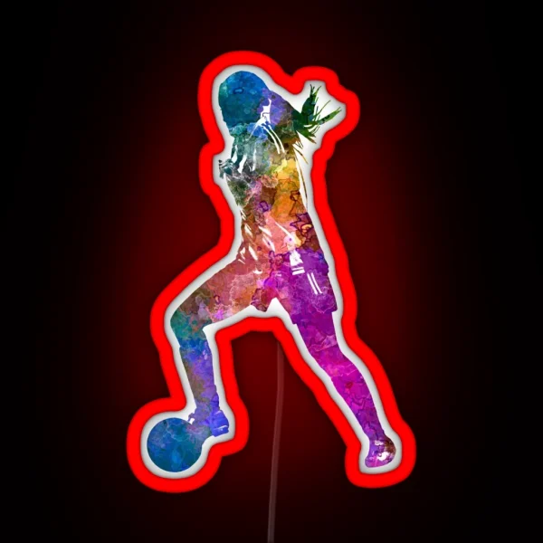 Girl Playing Soccer Football Player Silhouette RGB Neon Sign