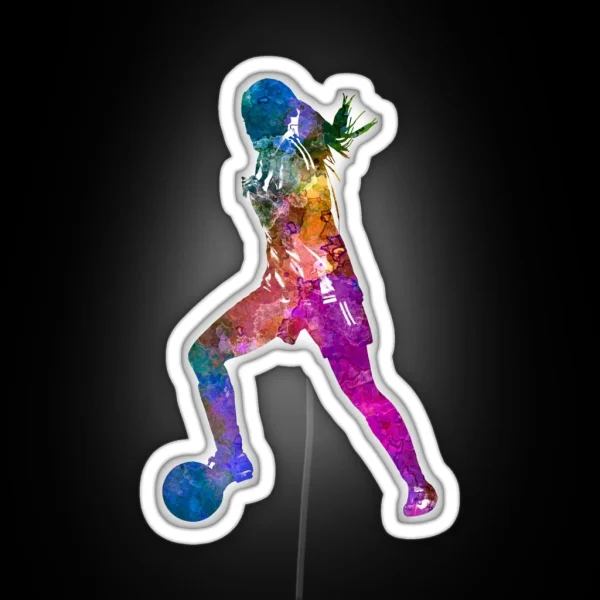 Girl Playing Soccer Football Player Silhouette RGB Neon Sign