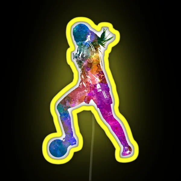 Girl Playing Soccer Football Player Silhouette RGB Neon Sign