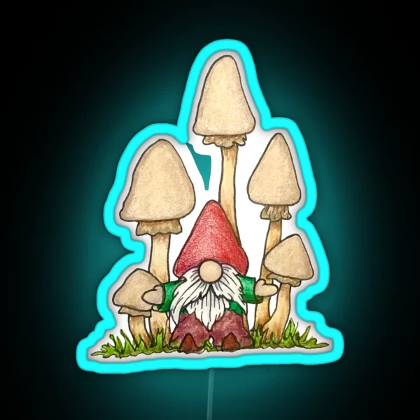 Gnome And His Mushrooms RGB Neon Sign